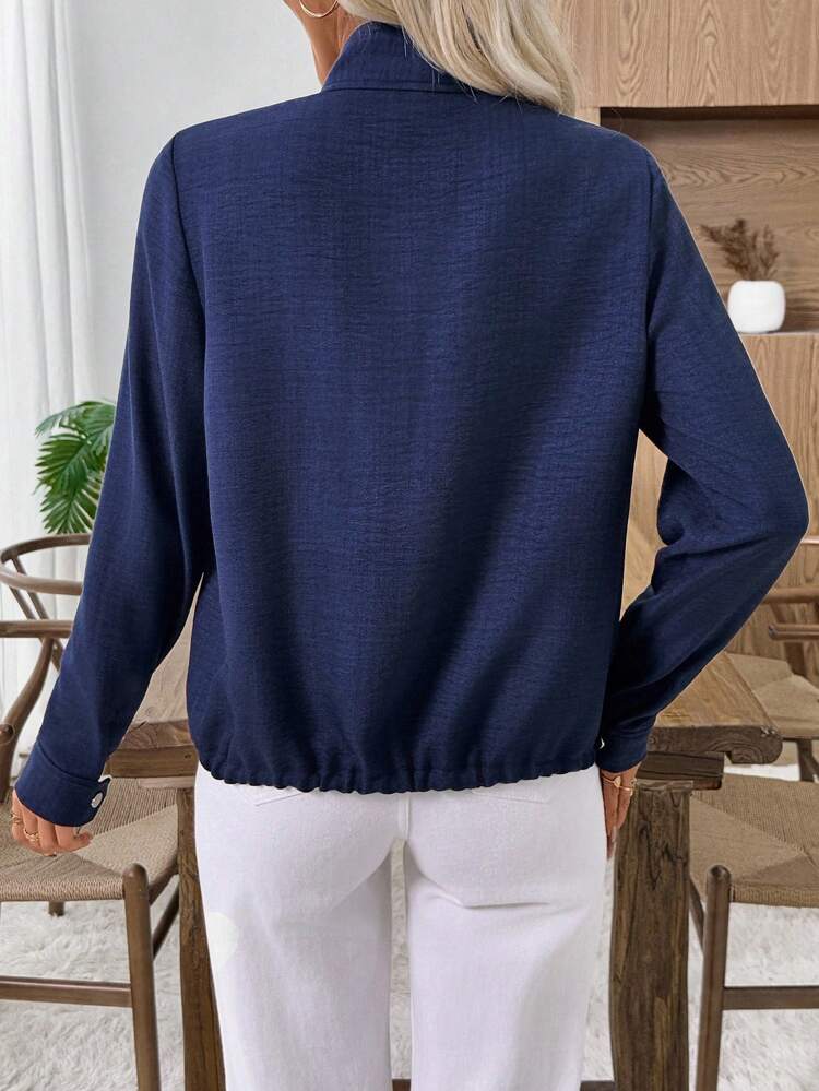 Women's Solid Color Drawstring Hem Regular Style Coat, Suitable For Autumn Wear, Including Women's Coats, Autumn Outfits, Winter Coats, Outdoor Outfits And Women's Overcoats.