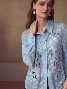 MOTF PREMIUM CAMISA TRANSPARENTE CON CALADO - Azul - Ver 4