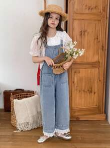 Hapijoa 青少年女孩日常休闲牛仔背带连体裤 - 藍色 - 查看 5