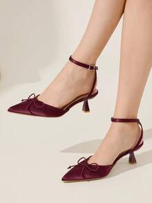 CUCCOO CHICEST 女士尖头缎带蝴蝶结细高跟中跟鞋，舒适浪漫优雅甜美浅粉色正装鞋，适合约会、下午茶、办公室、花园派对 - 中紫紅色 - 查看 5