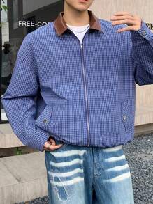 Manfinity Dauomo Men's Casual Loose Contrast Collar Plaid Jacket - Blue - View 3