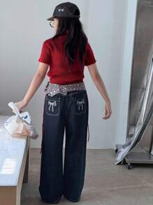 Dazy Kids Girls' Butterfly Print Denim Pants - Blue - View 2