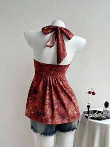 Comfortcana 女式休闲简约 Y2K Grunge 腰果花露背短款上衣