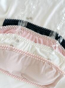 4件套女童轻薄衬垫文胸，弹性蕾丝装饰，罗纹面料时尚美观，无肩带设计防止走光，高弹面料穿着舒适，可拆卸透明肩带，百搭白色、粉色、杏色、黑色，适合青少年女孩。无肩带蕾丝文胸，抹胸文胸，性感内衣，可爱内衣套装，秋冬必备。