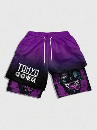 Street Life Men's Ombre Text & Graphic Print Drawstring Waist Shorts