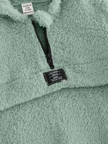 SHEIN 2pcs/Set Baby Boy Sage Green Furry Hoodie Sweatshirt And Elastic Waist Pants,Toddler Winter Clothing Set For Autumn,Modest Date Skiing Outdoor Wear - Green - View 7