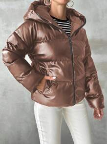 EURMUSE Ladies' Hooded Padded Coat - Brown - View 4