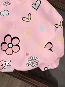 SHEIN EZwear 女士花卉、心形和太阳印花米色连帽卫衣，适合秋冬季的热门单品 - 彩色 - 查看 5