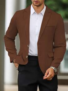 Calvornis Men's Long Sleeve Lapel Neck Business Travel Classy Formal Blazer - Coffee Brown - View 7