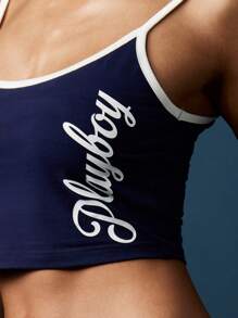 Missguided x Playboy 圣诞阔腿裤搭配短款吊带背心家居服套装 - 藍色 - 查看 6