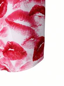 Manfinity KASUA 男士唇印短袖上衣和短裤，休闲沙滩装男士沙滩装套装度假套装男士 - 粉色 - 查看 8