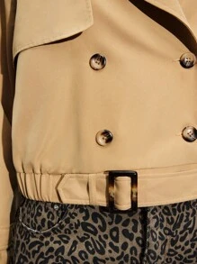 Maija 女式卡其色风衣，四季百搭，现代都市时尚必备，落肩长袖，大翻领，腰带装饰，商务休闲办公装，低调优雅，都市通勤，杂志编辑同款，都市社交聚会派对，魅力女士夹克短款夹克短款西装外套女士夏季女士短款夹克女士机场服装斯德哥尔摩街头风格，秋冬精致简约清凉 - 卡其色 - 查看 8