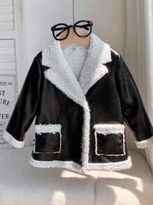 SHEIN Babygirl Cute Autumn/Winter Versatile Plush Fleece Faux Fur Jacket, Black & White Baby Boy Coat Baby Boy Leather Jacket Baby Boy Biker Jacket Baby Boy Faux Leather Jacket Baby Boy Sherpa Jacket Baby Girl Leather Jacket Baby Jacket Baby Girl Sherpa Jacket Baby Girl Faux Leather Jacket Fall