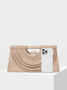 MOTF PREMIUM PU LEATHER DRAPED TOP HANDLE BAG - Khaki - View 4