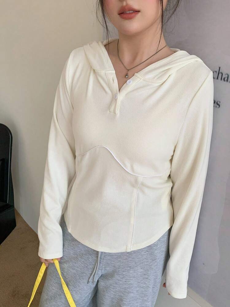 Dazy Plus Plus Size Women's Solid Color Hooded Cropped Long Sleeve T-Shirt, Versatile For Spring And Autumn