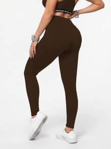 SHEIN Essnce 休闲运动纯色百搭紧身女长款打底裤，适合春秋季节 - 巧克力棕 - 查看 2