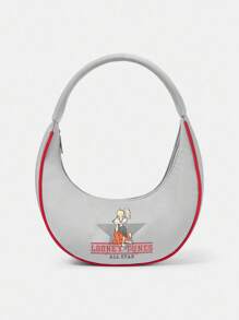 LOONEY TUNES X SHEIN Women's Fashionable Minimalist Personalized Street Chic Gray Cartoon Print Shoulder Bag - Grey - View 3