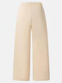 Quần ống rộng màu trơn thắt eo tối giản dành cho bé gái tuổi teen - Màu be - Xem 3