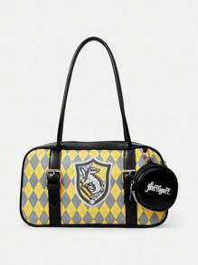 HARRY POTTER X SHEIN Túi đeo vai họa tiết kẻ caro và chữ cái cho nữ - Màu vàng - Xem 2