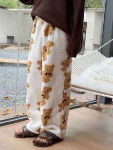 DAZY Tween Girl Bear Print Warm Pajama Pants Thermal Lined,Winter - White - View 6