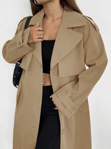 SHEIN EZwear 秋冬休闲百搭驼色梭织女式风衣 - 駝色 - 查看 5