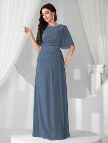 Coutiva Luxury Evening Gown, Ballroom Dress With Faux Pearl Collar, High-End Elegant Lady Chic Exquisite Dress - Dusty Blue - View 1