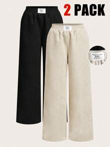 SHEIN EZwear 2pcs Women's Autumn New Corduroy Wide Leg Pants Set