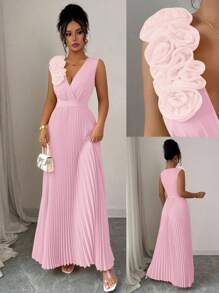 Elenzga Summer Cream Yellow V-Neck Waist Cinched Floral Patchwork Elegant A-Line Dress For Women