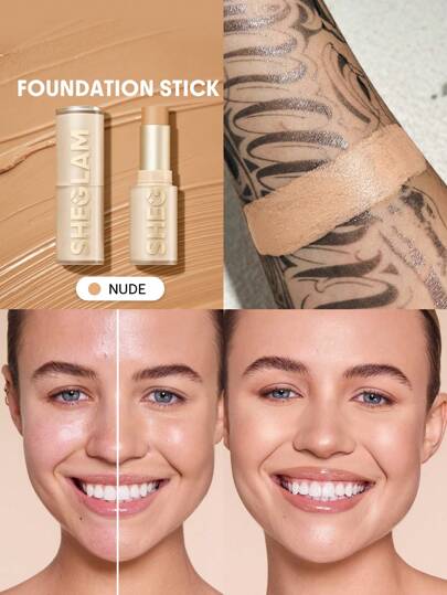 SHEGLAM Skin Magnet High Coverage Foundation Stick-Nude Long-Lasting Poreless Flawless Easy To Use Full Coverage Foundation Stick For All Skin Type Non-Fading Sweat-Proof Weightless Cruelty-Fre Smooth Natural Skin-Like Finish Breathable Foundation Stick Gentle Formula Foundation Makeup Brand Beauty Makeup Face Paint Cosmetic For Women Girls Perfect For Winter Spring Ideal For Y2K Fancy Fashion Suitable For Birthday Gift Party Ready Best Color