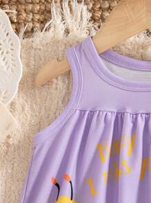 SHEIN Playful Pals Baby Girls' Cute Bee Animal Element Sleeveless Dress, Fashion New Style For Spring & Summer - Purple - View 8