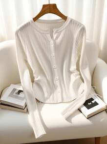Franclia New Slim Fit Sexy Elegant Versatile Drawstring Waist Knit Cardigan For Women, Spring/Autumn Fall Winter Cloth For Women - White - View 6