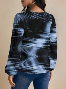 Shutterstock Glamance Women's Tie-Dye Print Notch Collar Shirt, Suitable For Spring And Autumn Women Blouses Blue Graphic Shirt Women Button Up Blouse Abstract Print Blouse Women Shirts Fall Women Clothes Back To School Work Clothes Women Autumn And Winter