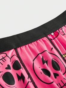 Rosa roliga dödskalle- och hjärtmönster herrmellanlånga boxershorts, Halloween - Rosa - Visa 4