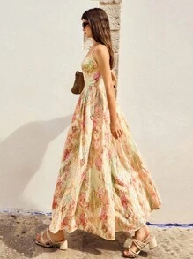 Maija 女士优雅扎染镂空刺绣吊带裙，夏季夏季连衣裙中长款太阳裙长款太阳裙长款花园派对连衣裙度假服夏季连衣裙女士橙色连衣裙女士服装露肩连衣裙花朵连衣裙 Fairycore 婚礼宾客礼服女士优雅生日礼服女士生日服装波西米亚风女装波西米亚风女装露肩飘逸连衣裙 - 黃色 - 查看 10