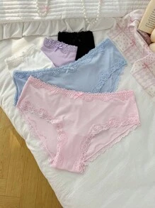 PetitDoll 5pcs/Pack Women Plus Size Sexy Lace Patchwork Panties, Casual