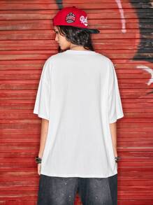 Astro Boy X ROMWE Casual Street Cartoon Figure Graphic Loose Fit Round Neck T-Shirt - White - View 3