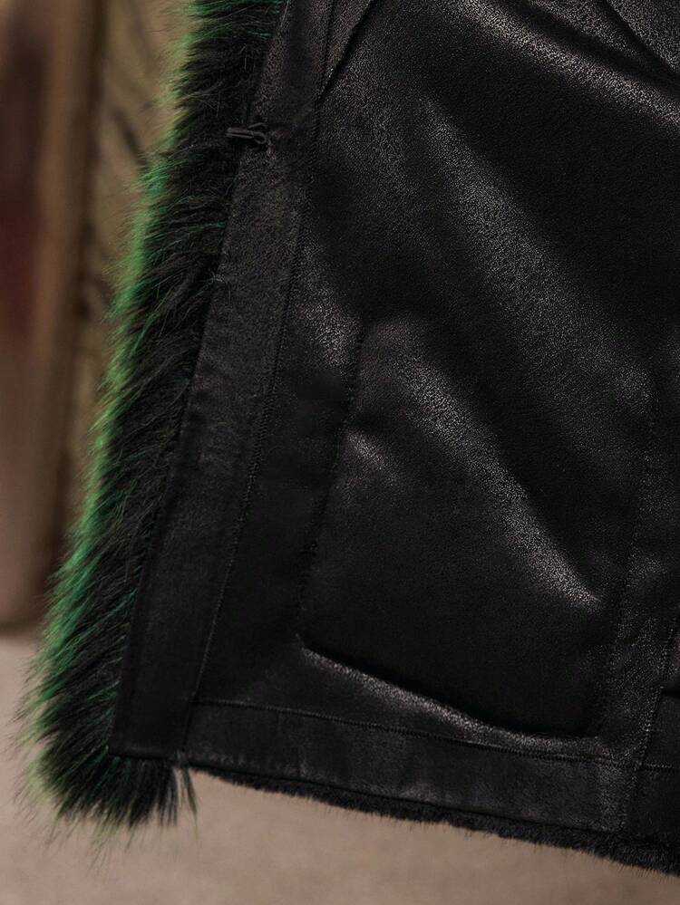 COLORBLOCK WATERFALL FAUX FUR COAT FOR AUTUMN & WINTER