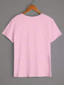 INAWLY Women's Rose And Butterfly Printed Pink Round Neck T-Shirt - Pink - View 2