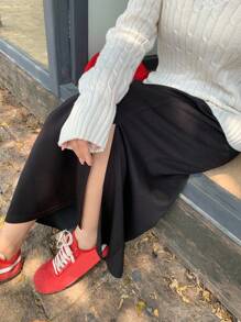 Dazy Plus 松紧腰抽绳系带直筒开衩针织百搭大码女式半身裙秋季半身裙 - 黑色 - 查看 8