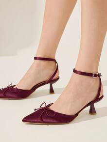 CUCCOO CHICEST 女士尖头缎带蝴蝶结细高跟中跟鞋，舒适浪漫优雅甜美浅粉色正装鞋，适合约会、下午茶、办公室、花园派对 - 中紫紅色 - 查看 4