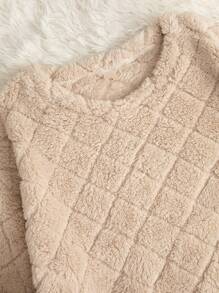 CoupledUp Women's Solid Color Drop Shoulder Cozy Homewear Lounge Top, For Fall Winter, Fluffy - Apricot - View 4