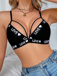 Snug Zone Women's Fashionable Sexy Letter Knit Hollow Out Bra Without Padding For Everyday Wear - Black - View 5