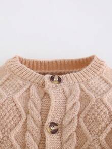 SHEIN Infant Boys' Casual Fitted Long Sleeve Crew Neck Cardigan,In Fall/Winter