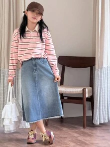 Dazy Kids 青少年女孩时尚休闲夏季宽松牛仔裙 - 藍色 - 查看 2