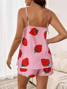 SHEIN 2pcs Maternity Strawberry Print Camisole Top And Adjustable Waist Shorts Casual Set