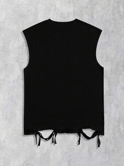 Street Life Camiseta de tirantes con cuello redondo, estampado gráfico y diseño desgastado con rhinestones, estilo punk callejero para hombre, verano