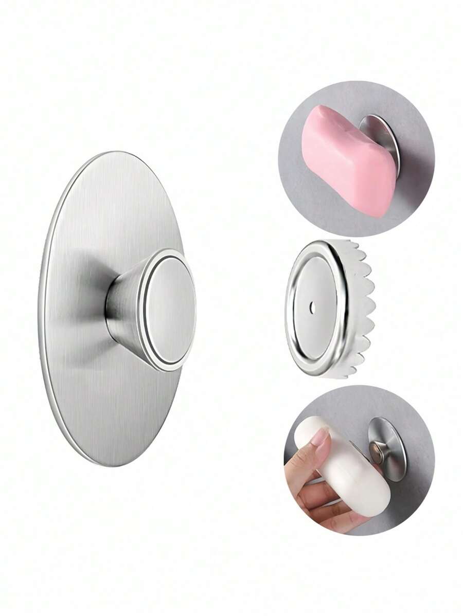 1套不锈钢磁性皂架浴室免打孔壁挂式皂架壁挂式沥水架挂钩家居浴室装饰夏季返校 - 銀色 - 查看 1