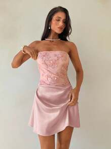 Aloruh 蓝色亮片拼色迷你连衣裙 - 粉色 - 查看 6