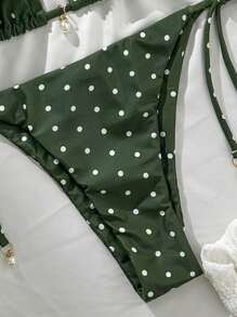 Swim Mod Springbreak Women's Polka Dot Print Swimsuit Set, Random Print For Summer Beach Vacation - Army Green - View 5