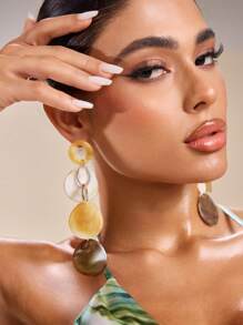 SHEIN SXY Acrylic Water Drop Tassel Long Earrings, Fashionable Versatile Minimalist Accessories